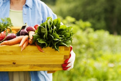 Woman holding a box of vegetables